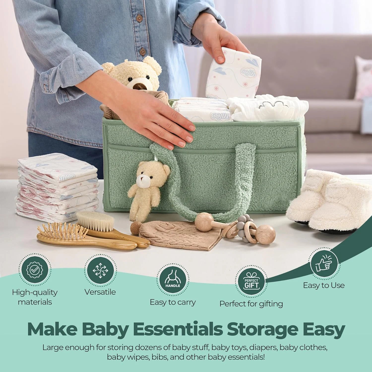 Baby Diaper Organizer Caddy for Changing Table, Nursery Storage Baby Basket, Portable Car Diaper Caddy Basket, Baby Shower Gifts