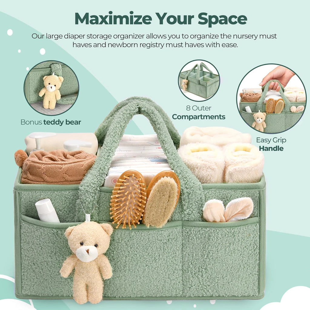 Baby Diaper Organizer Caddy for Changing Table, Nursery Storage Baby Basket, Portable Car Diaper Caddy Basket, Baby Shower Gifts
