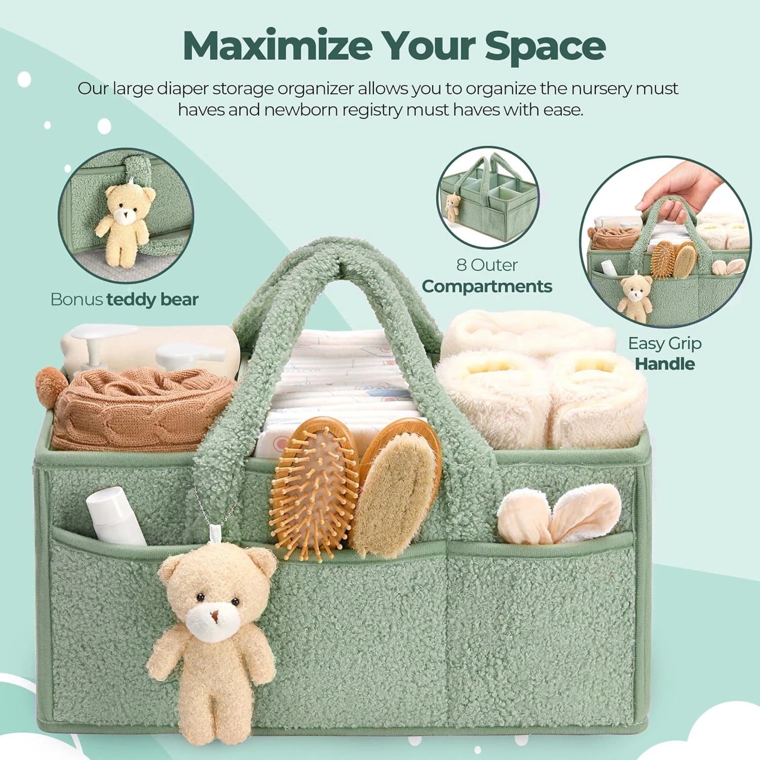 Baby Diaper Organizer Caddy for Changing Table, Nursery Storage Baby Basket, Portable Car Diaper Caddy Basket, Baby Shower Gifts