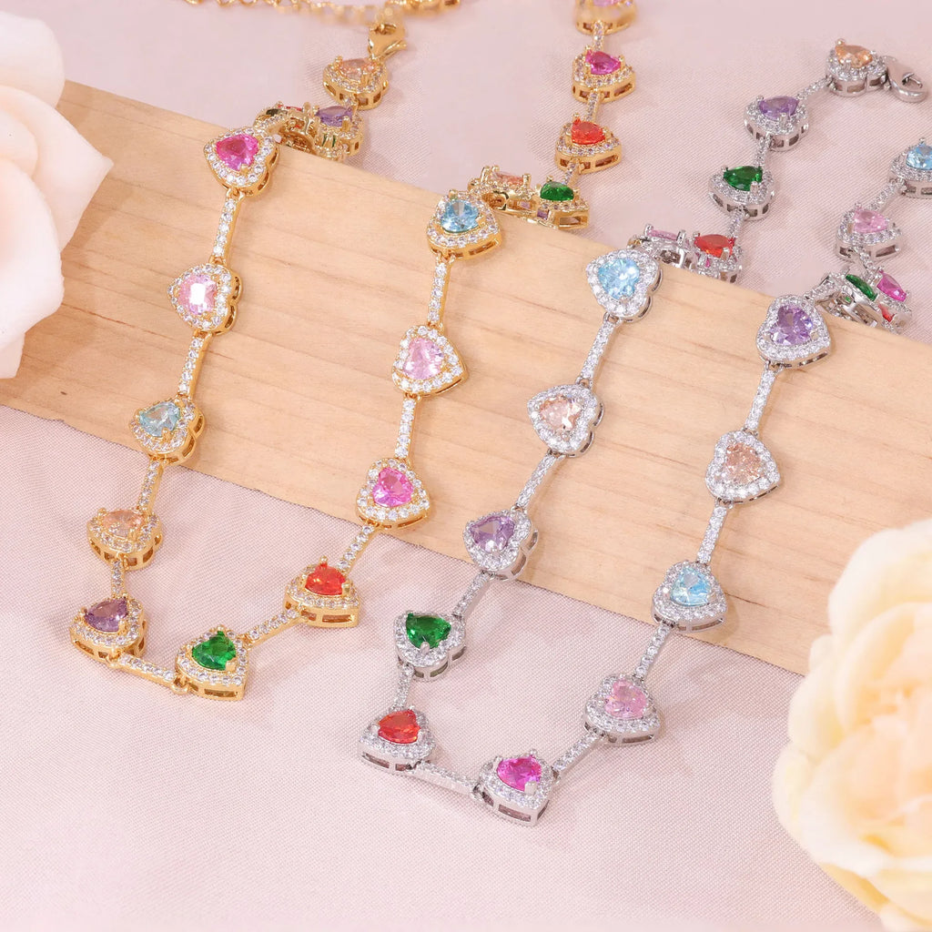 Fashion Candy Colour Heart Cubic Zircon Necklace Fashion 18K Gold Jewellery Rainbow Jewellery Party Anniversary Gift Jewellery