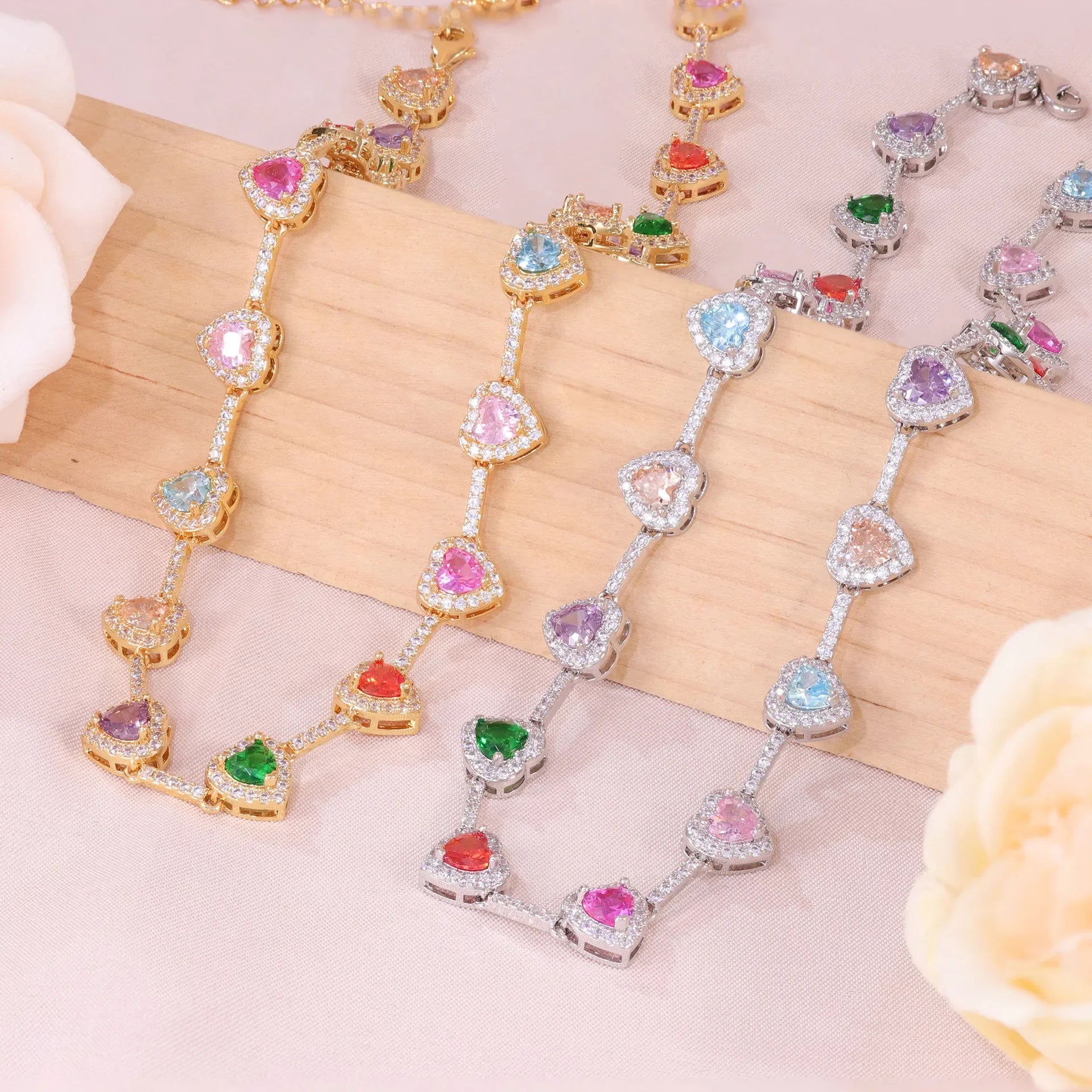 Fashion Candy Colour Heart Cubic Zircon Necklace Fashion 18K Gold Jewellery Rainbow Jewellery Party Anniversary Gift Jewellery