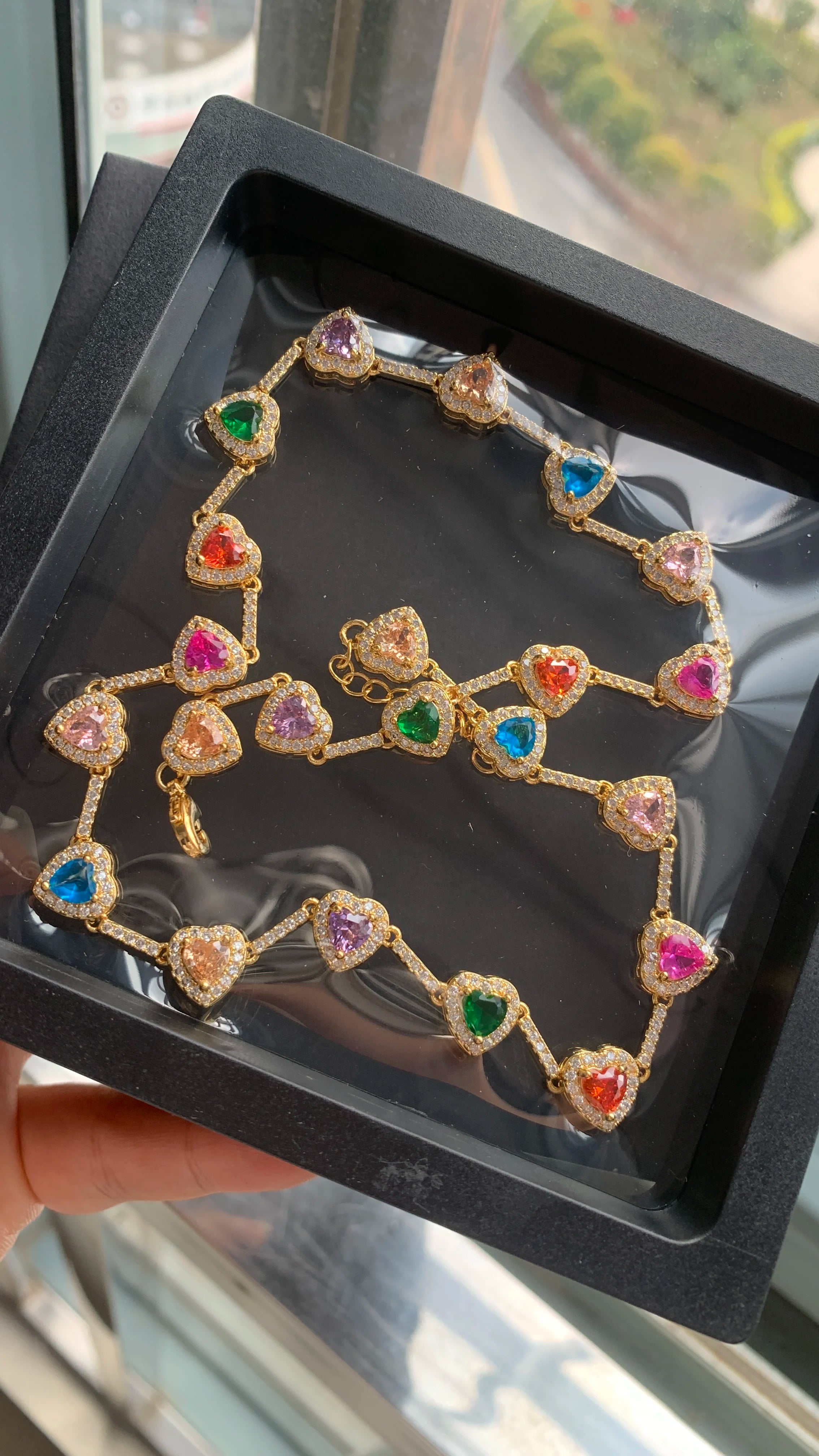 Fashion Candy Colour Heart Cubic Zircon Necklace Fashion 18K Gold Jewellery Rainbow Jewellery Party Anniversary Gift Jewellery