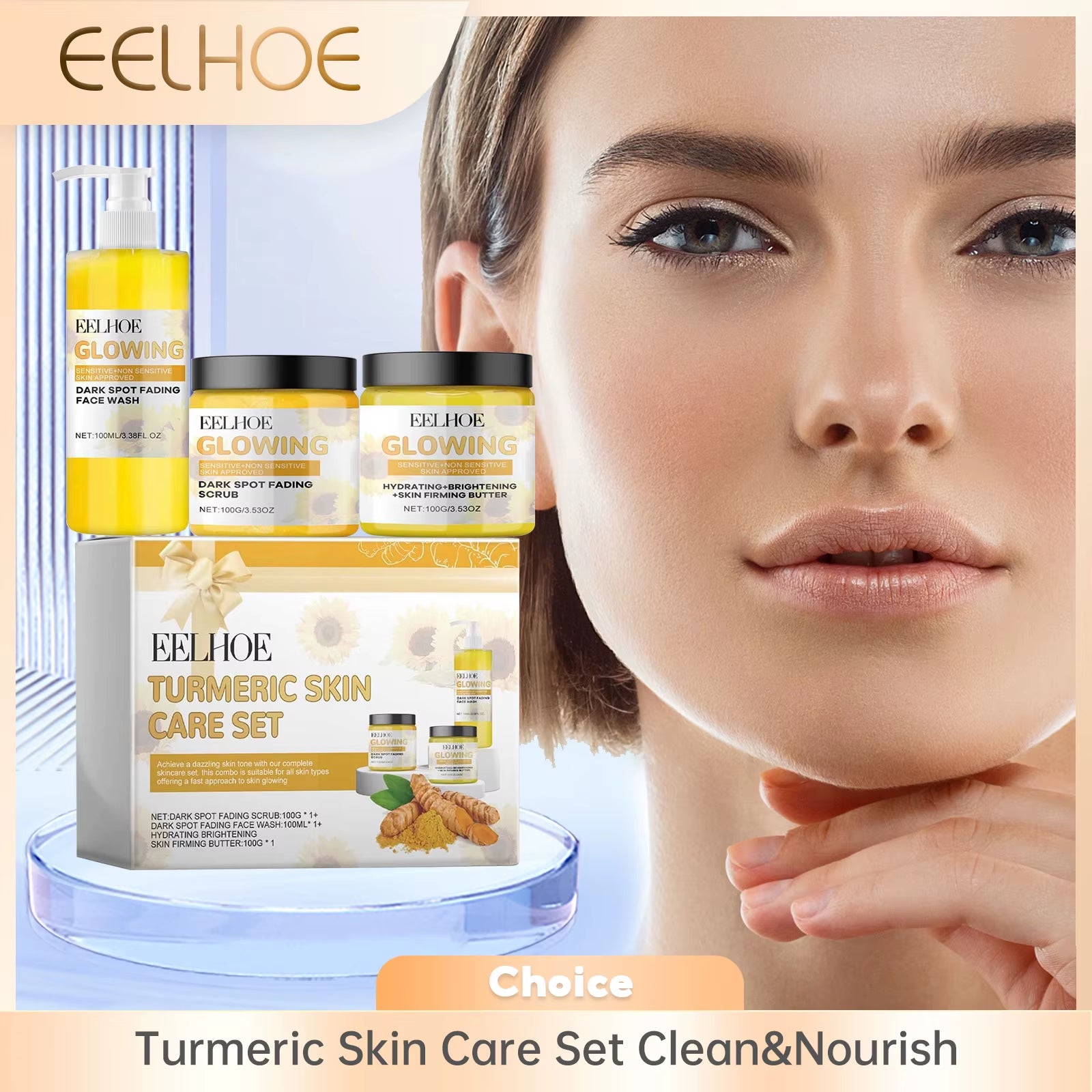 Turmeric Face Skin Care Set Temeric Cream Cleaning Face Wash Oil Control Nourishing Skin Exfolianting Cream Face Purifying Cream