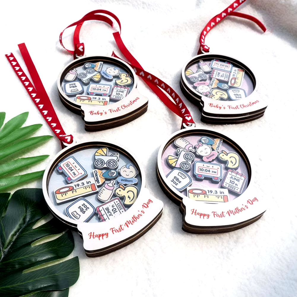 Christmas Baby Clothes Plaques Decor Wooden Baby round Board Ornament Baby First Xmas Ornament Tree Car Pendant Decorations